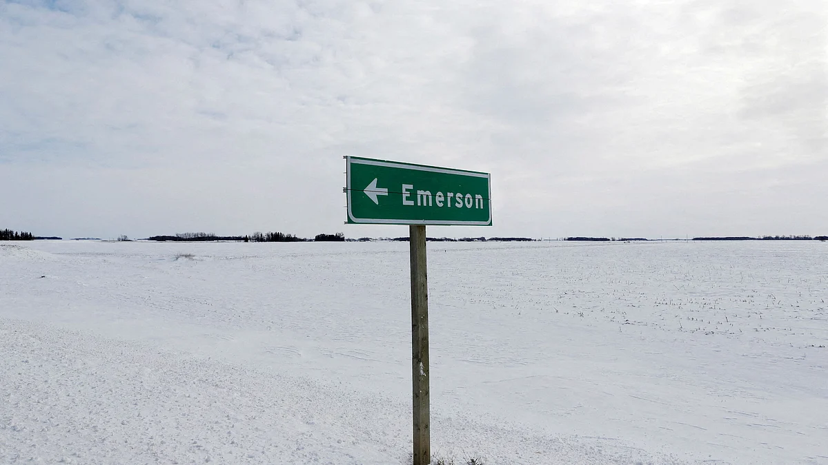FILE PHOTO: A sign post for the small border town of Emerson, near the Canada-U.S border crossing in Emerson, Manitoba, Canada, February 1, 2017.