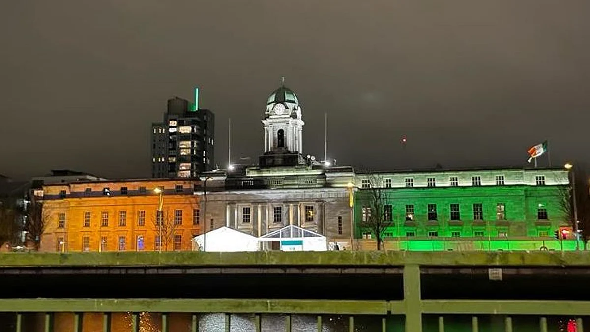The Indian Embassy in Dublin shimmers with the colors of the National Flag on Jan.26, 2022