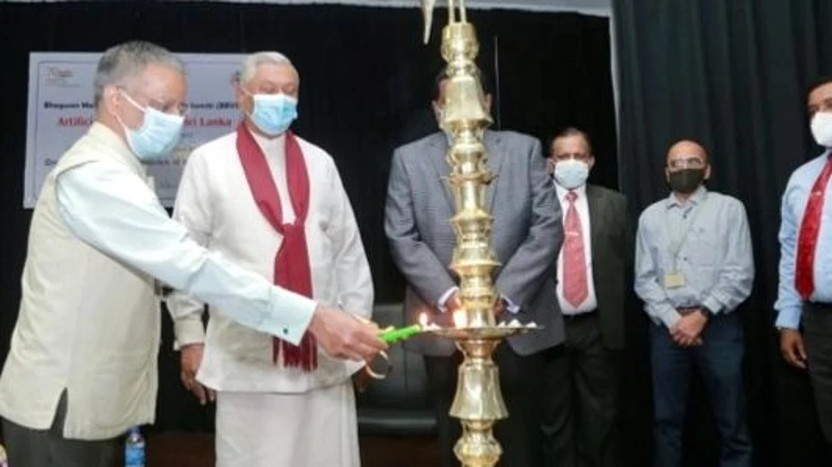 Indian High Commissioner Gopal Baglay lighting lamp during the inauguration of the Artificial Limb Fitment Camp, Feb. 02, 2022.