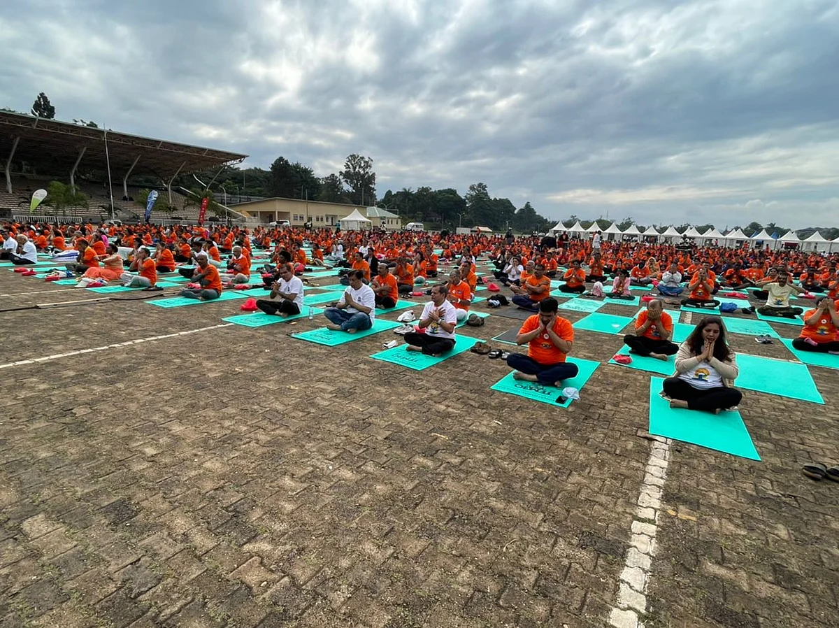 Participants in the yoga session held at Kololo Airstrip, Kampala