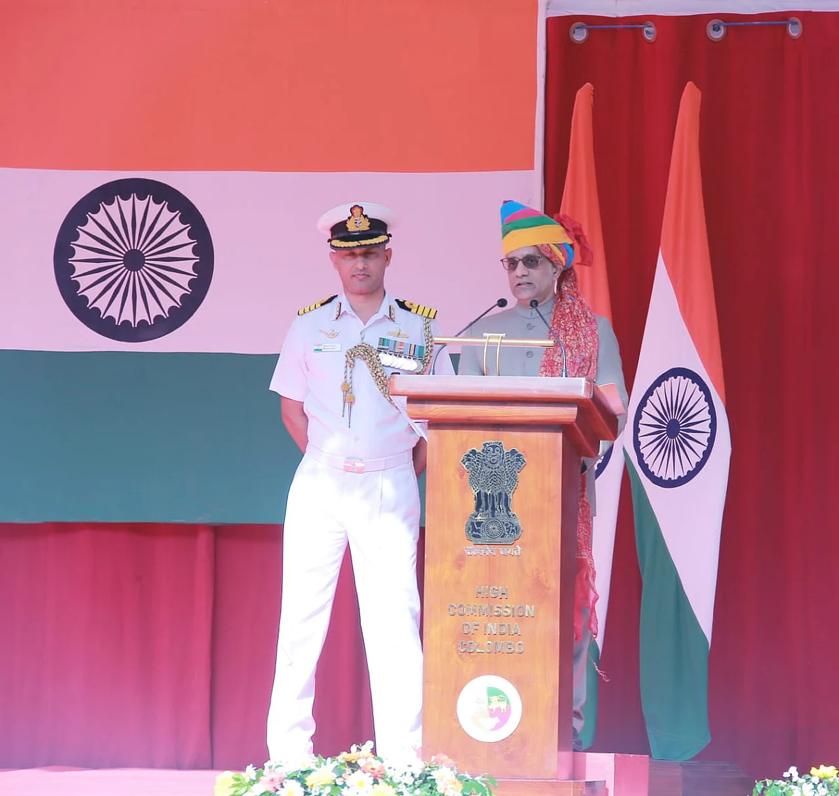 High Commissioner Gopal Baglay addresses the gathering at the Indian Independence Day celebrations in Colombo, Sri Lanka, on Aug. 15