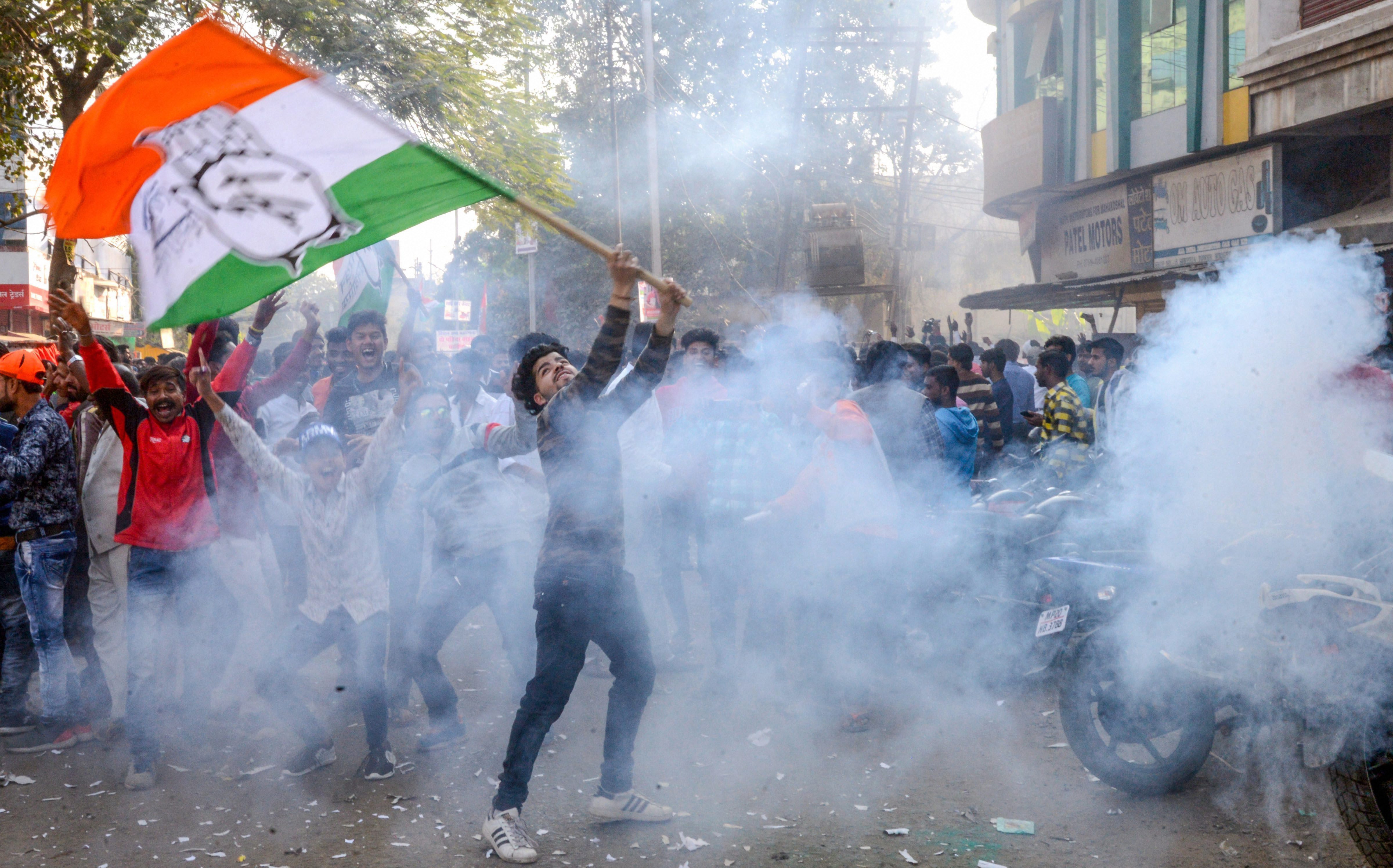 Congress pips BJP in Chhattisgarh, Rajasthan, MP; TRS takes Telangana