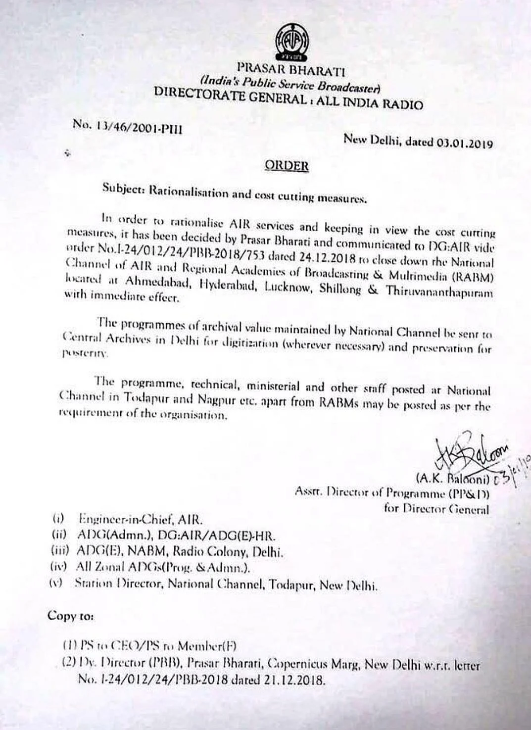 Prasar Bharti to shut down AIR’s national channel, five regional academies