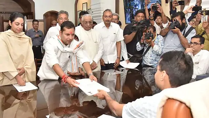 Vaibhav Gehlot, Congress’ candidate from Jodhpur, files his nomination papers for the April 29 vote/IANS