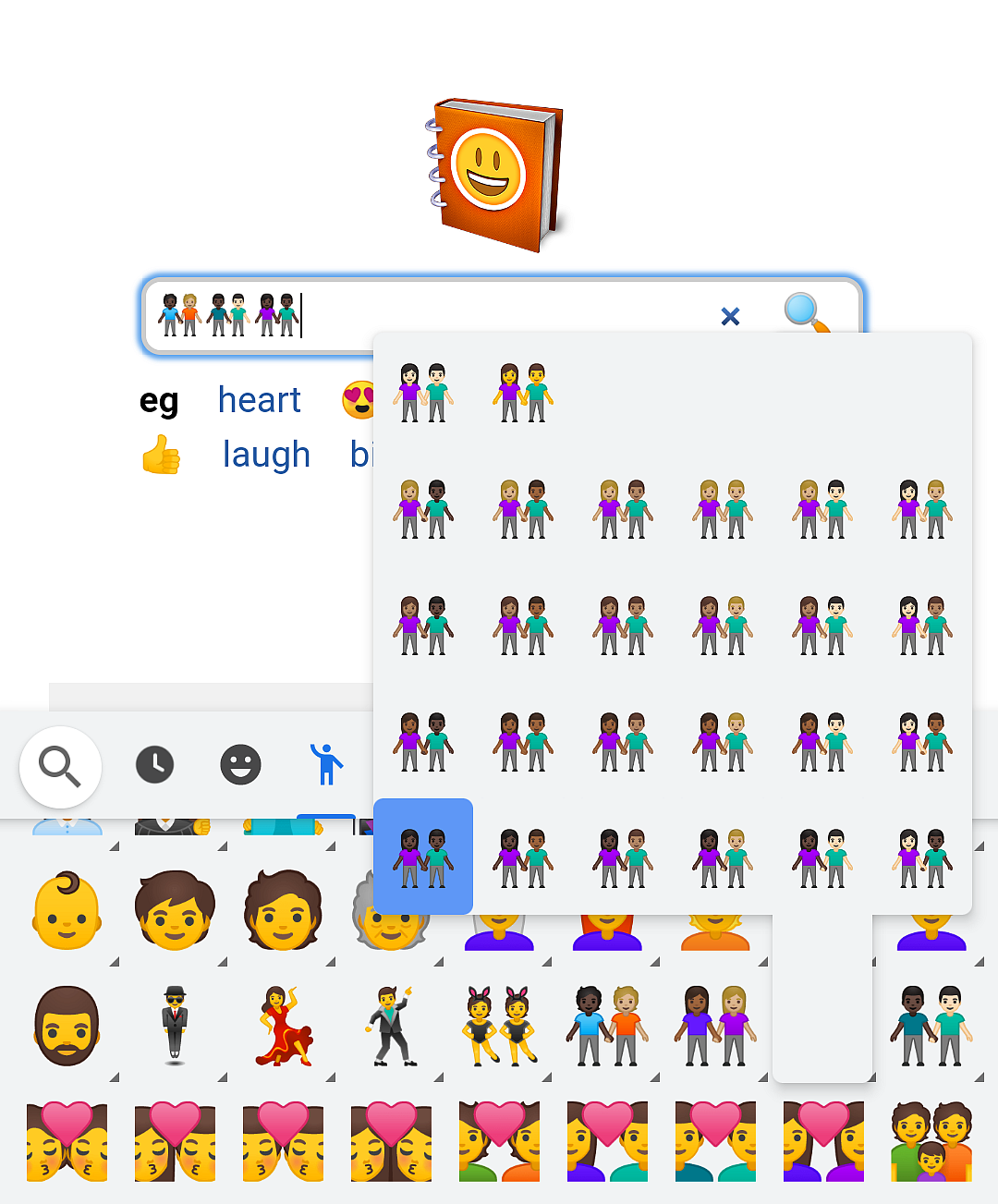 All of the current skin tone convertors are accessible for all likely combinations of the people holding hands. (Image courtesy: Emojipedia)