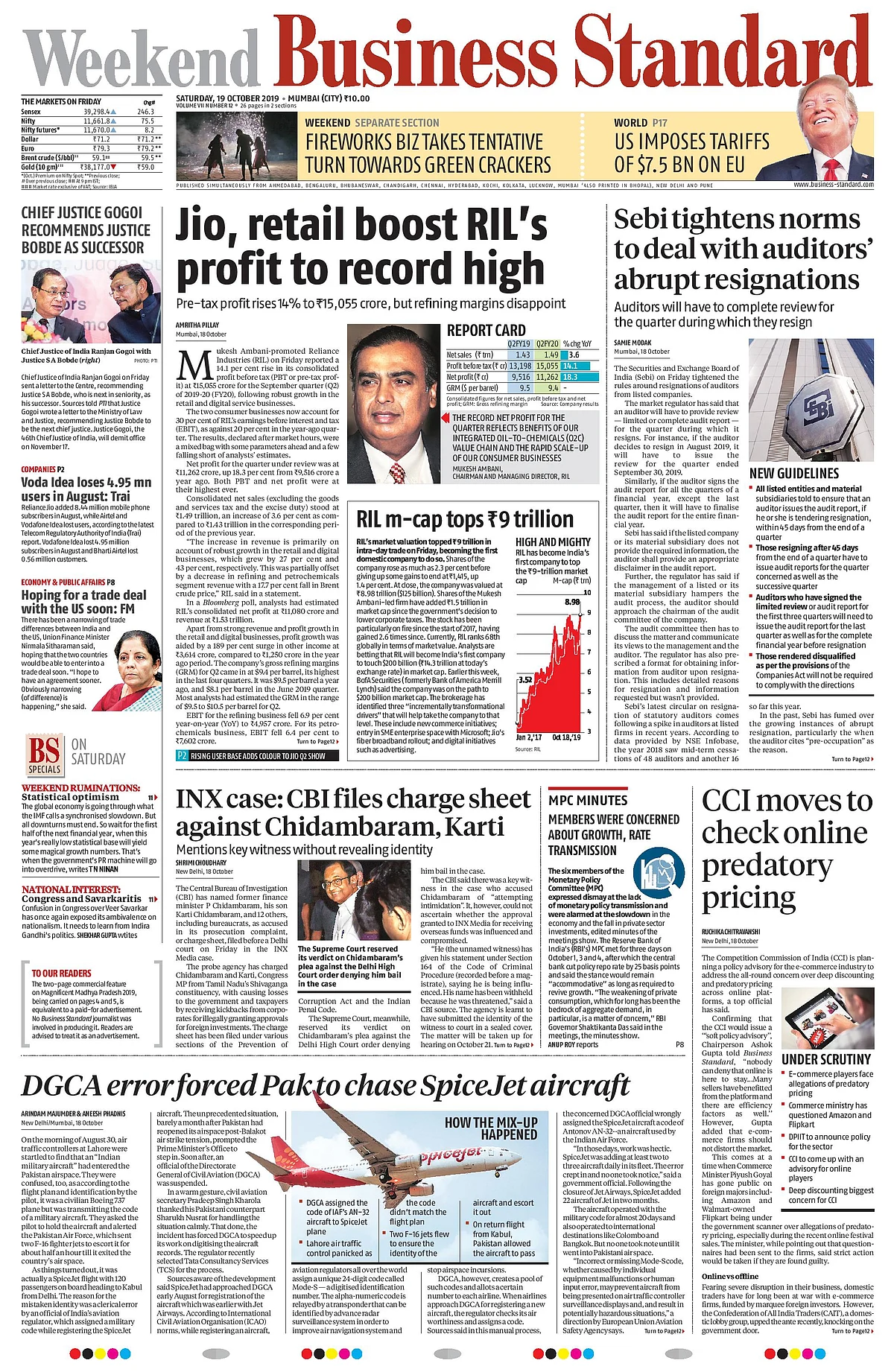 Front Pages This Morning - October 19, 2019