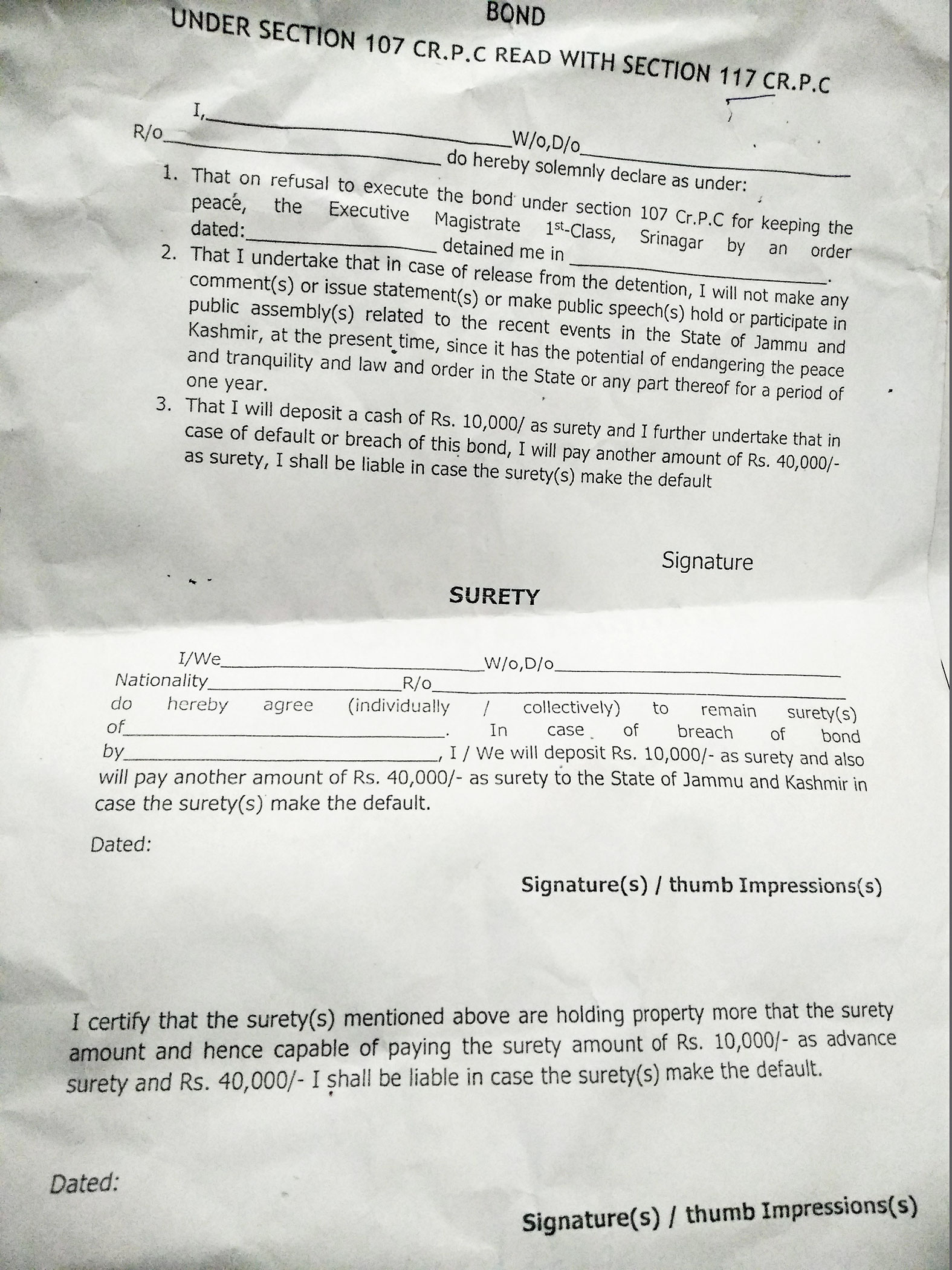 Jammu and Kashmir: Modi govt forcing detainees to sign a bond ensuring their silence on ‘recent events’