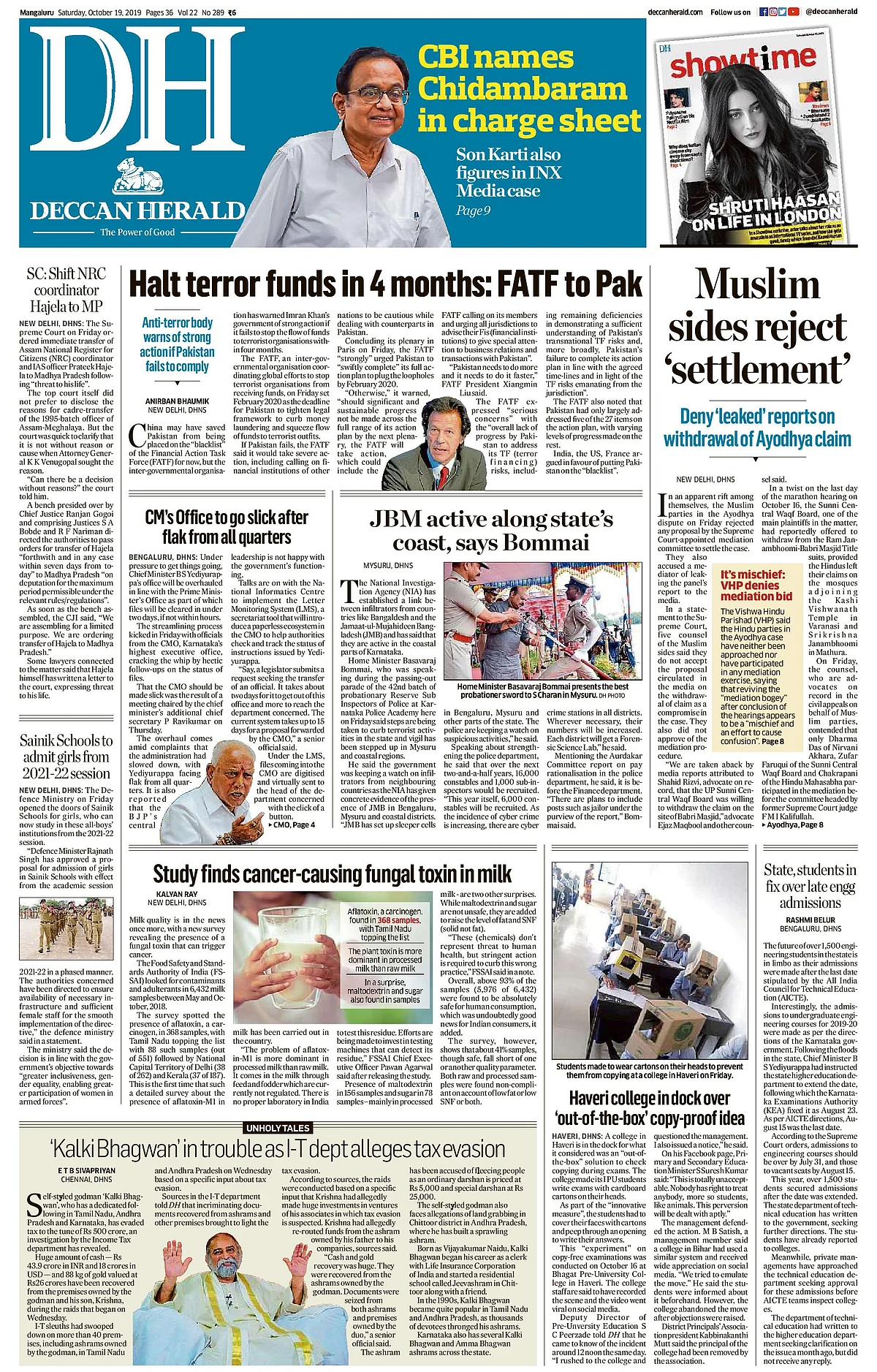 Front Pages This Morning - October 19, 2019