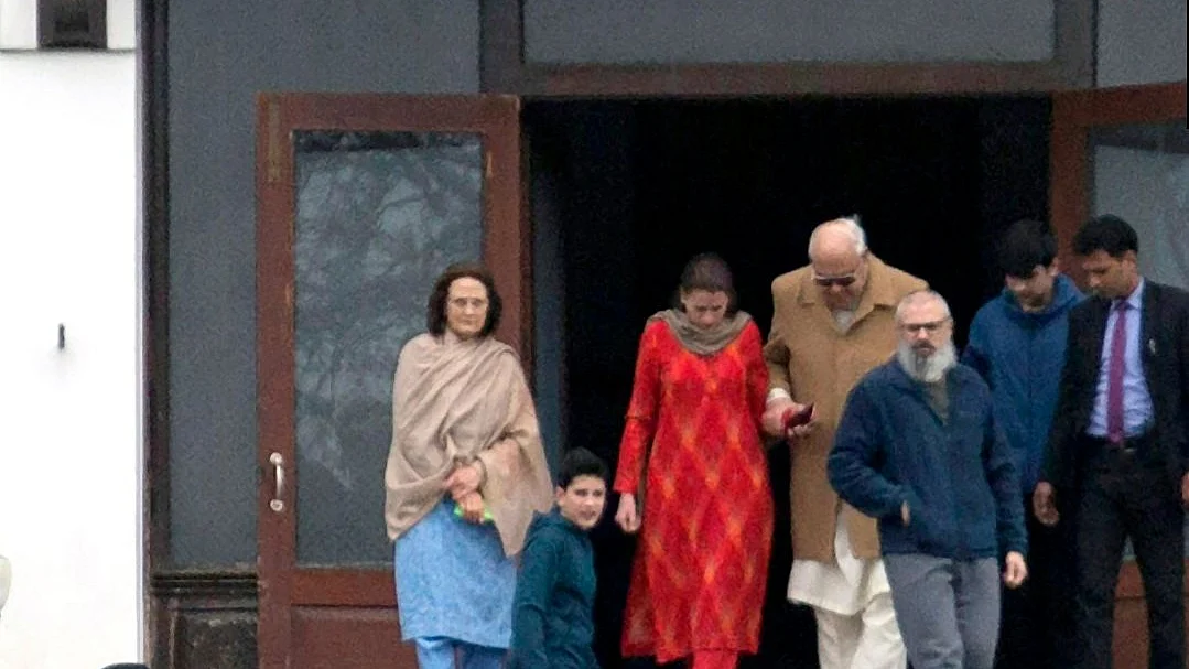 NC chief Farooq Abdullah meets his son Omar Abdullah in sub-jail in Srinagar
