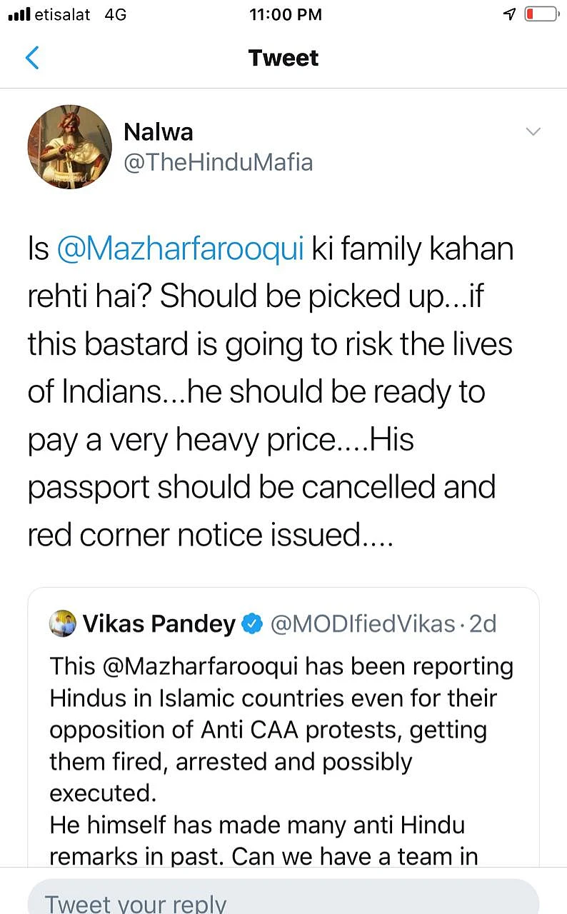 Gulf News editor in Dubai receives threats from BJP’s IT cell and verified accounts