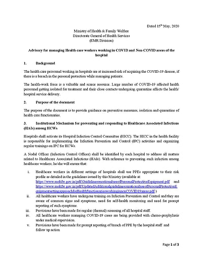 Union Health Ministry Ends Mandatory Covid 19 Testing 14 Day Quarantine Of All Health Workers