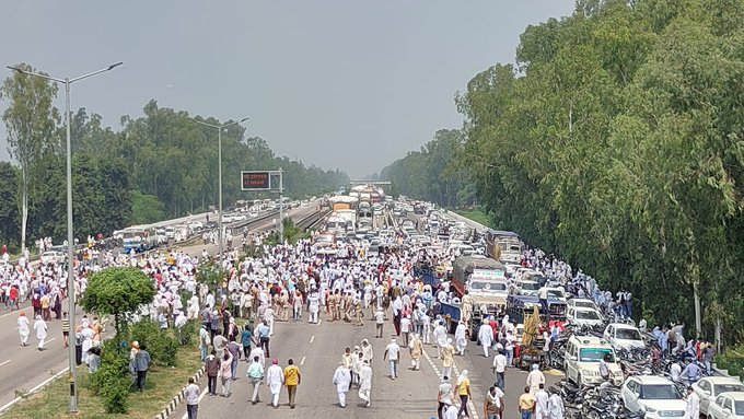 Farmers block national highway in Kurukshetra, Haryana against farm ordinances