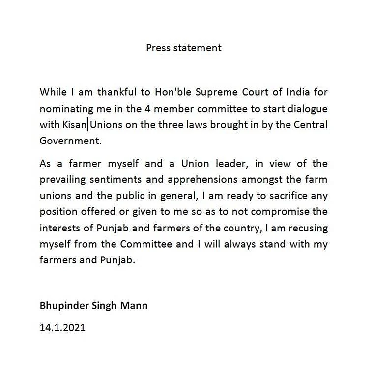 Bhupinder Singh Mann recuses himself from SC committee on farm laws