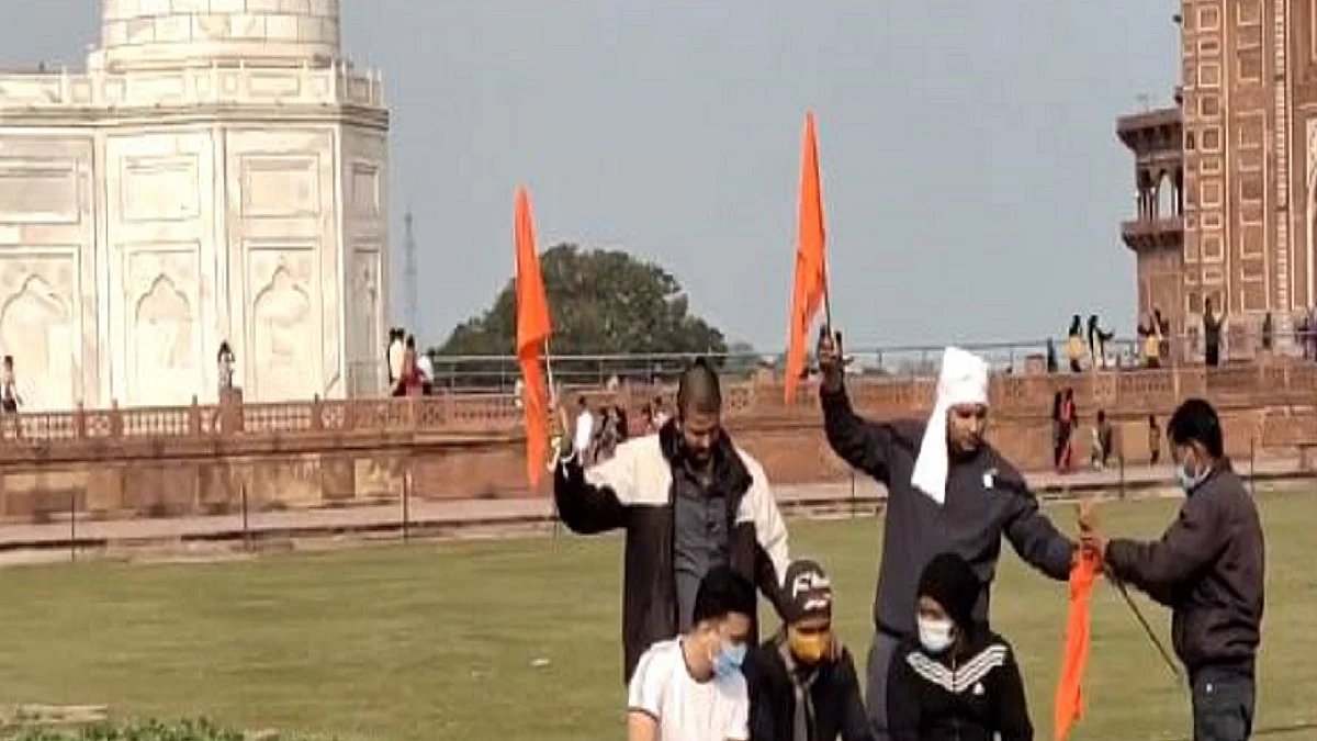 Four people belonging to right-wing organisation held for waving saffron flags inside Taj Mahal complex