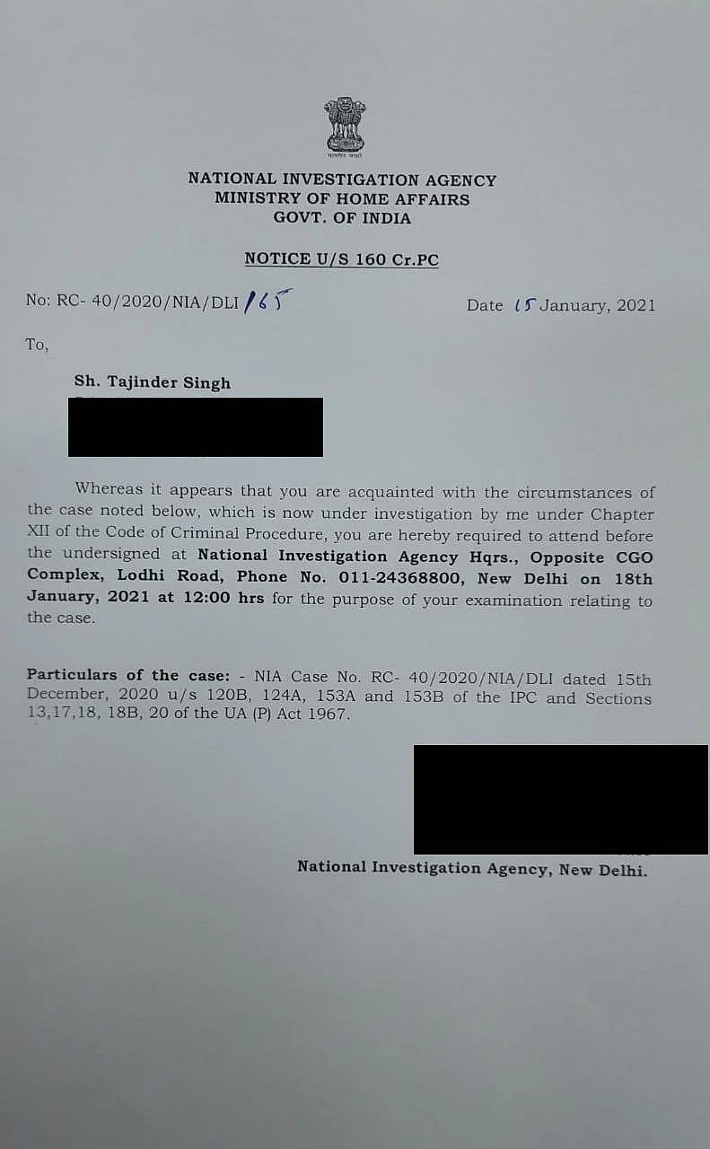 NIA summons two journalists, farmer leaders for questioning