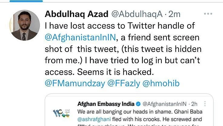 Twitter account hacked, says official after Afghan embassy tweets slamming Ghani