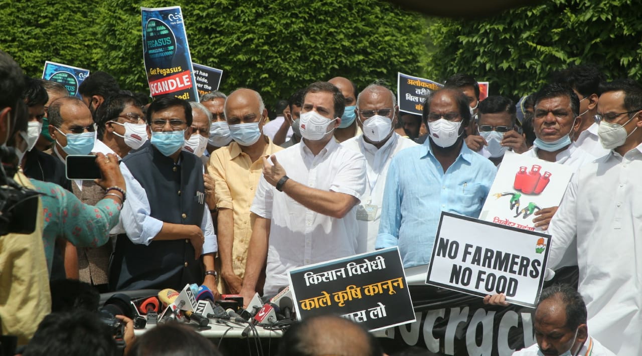 Opposition takes out protest march against govt, Rahul Gandhi says voice of people crushed