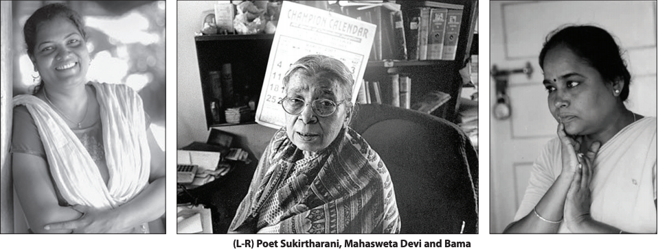 (Frome left to right) Writers Sukirtharani, Mahasweta Devi and Bama