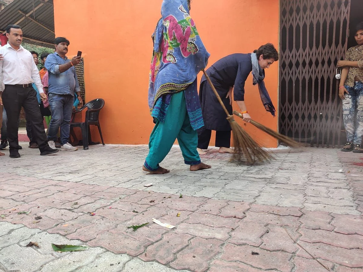 Priyanka picks up broom in Dalit hamlet in response to Yogi's comment