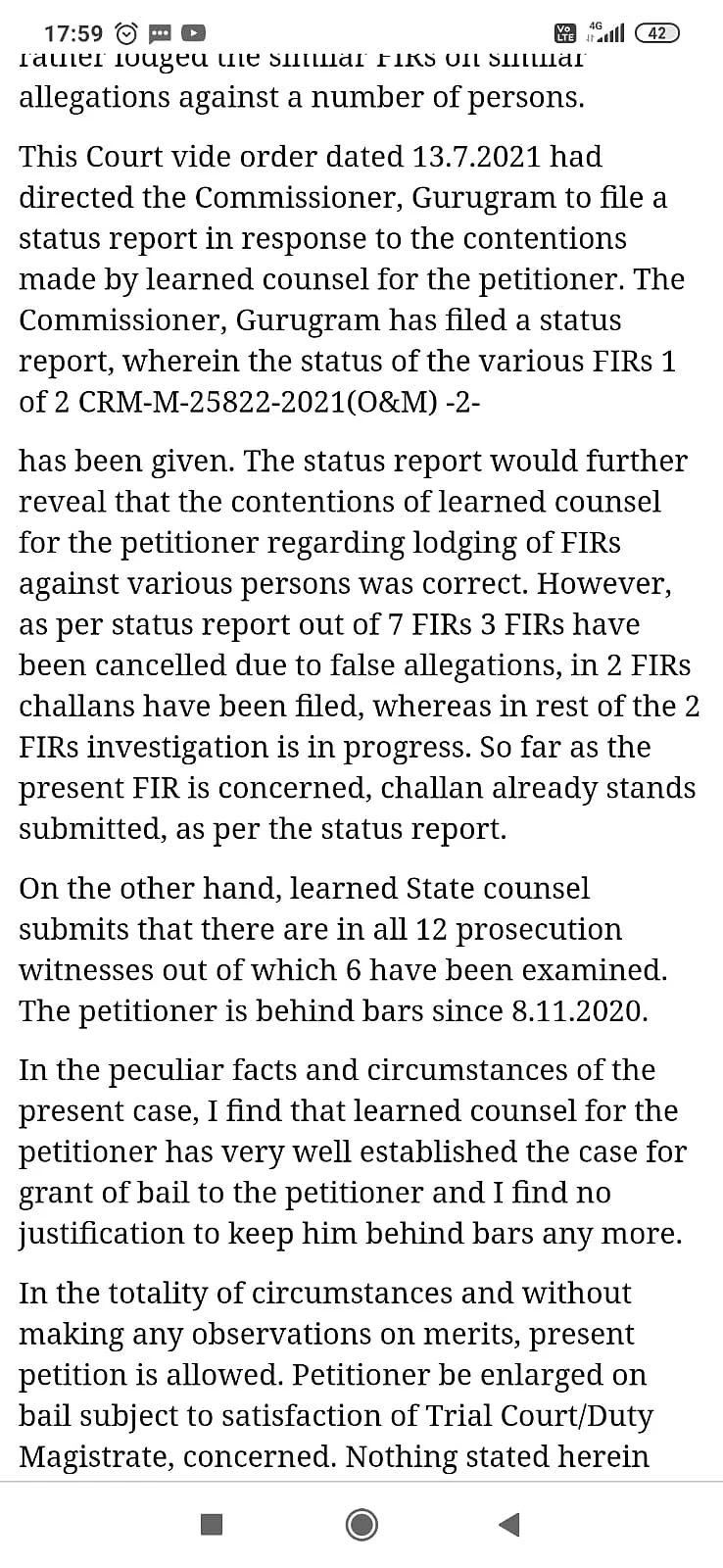 Punjab & Haryana High Court order
