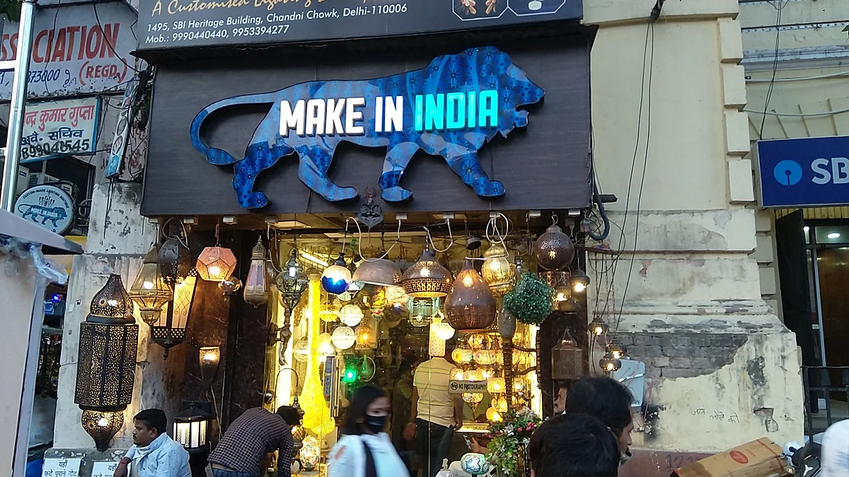 A shop selling handicraft lamps in Chandni Chowk