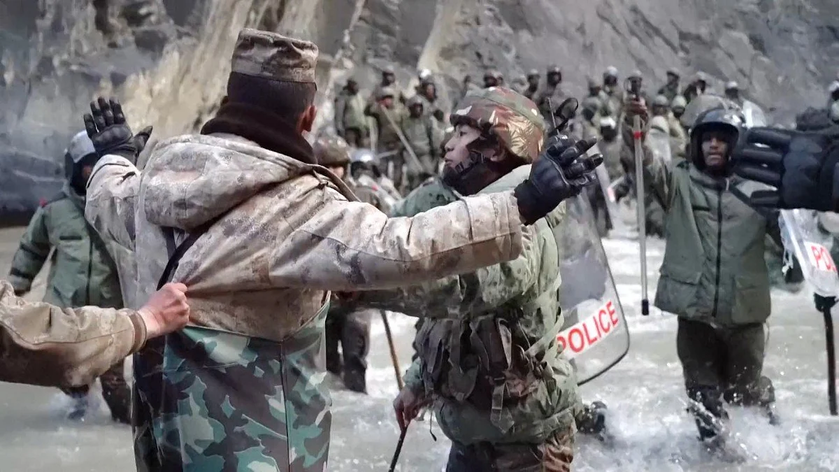 A still from a video of the Galwan Valley clash of last year in which at least 20 Indian soldiers were martyred