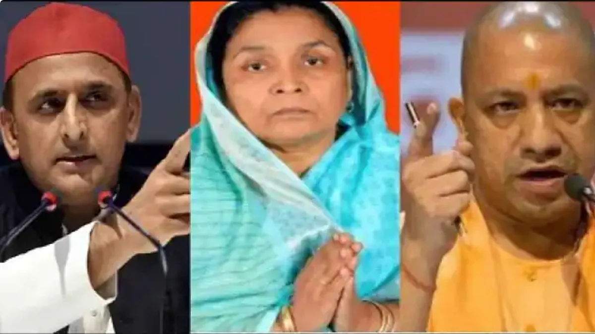 Akhilesh Yadav (Left), Subhavati Shukla (Centre), Yogi Adityanath (Right)