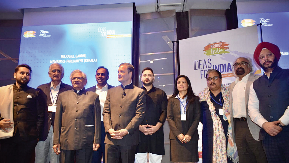 Rahul Gandhi and other Indian leaders at an ‘Ideas for India’ conference organised by Bridge India in London