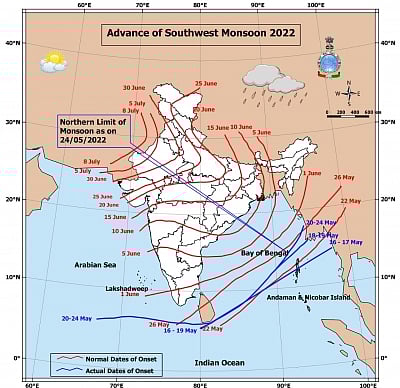 South West Monsoon Map Conditions Favour Further Advance Of Southwest Monsoon: Imd