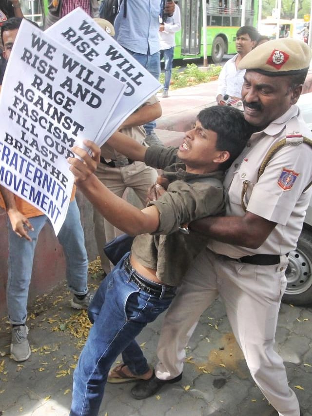Delhi police detains people protesting against demolition of student activist's home in Prayagraj