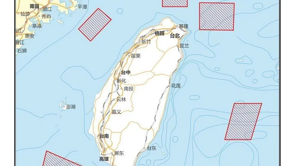 China has announced it will conduct military drills around Taiwan from August 4-7 (Image: Twitter)
