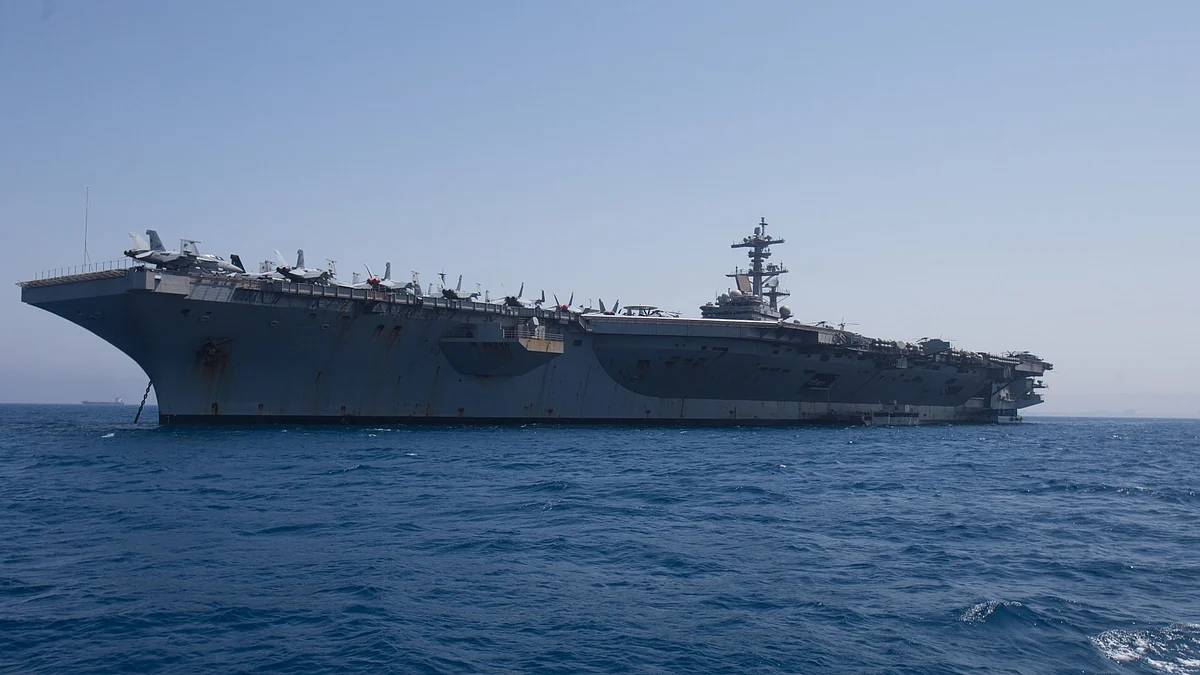 Haifa: U.S. aircraft carrier USS George H.W. Bush during its visit to Israel's Haifa port on July 3, 2017. (Photo: Xinhua/JINI/Nimrod Glikman/IANS)