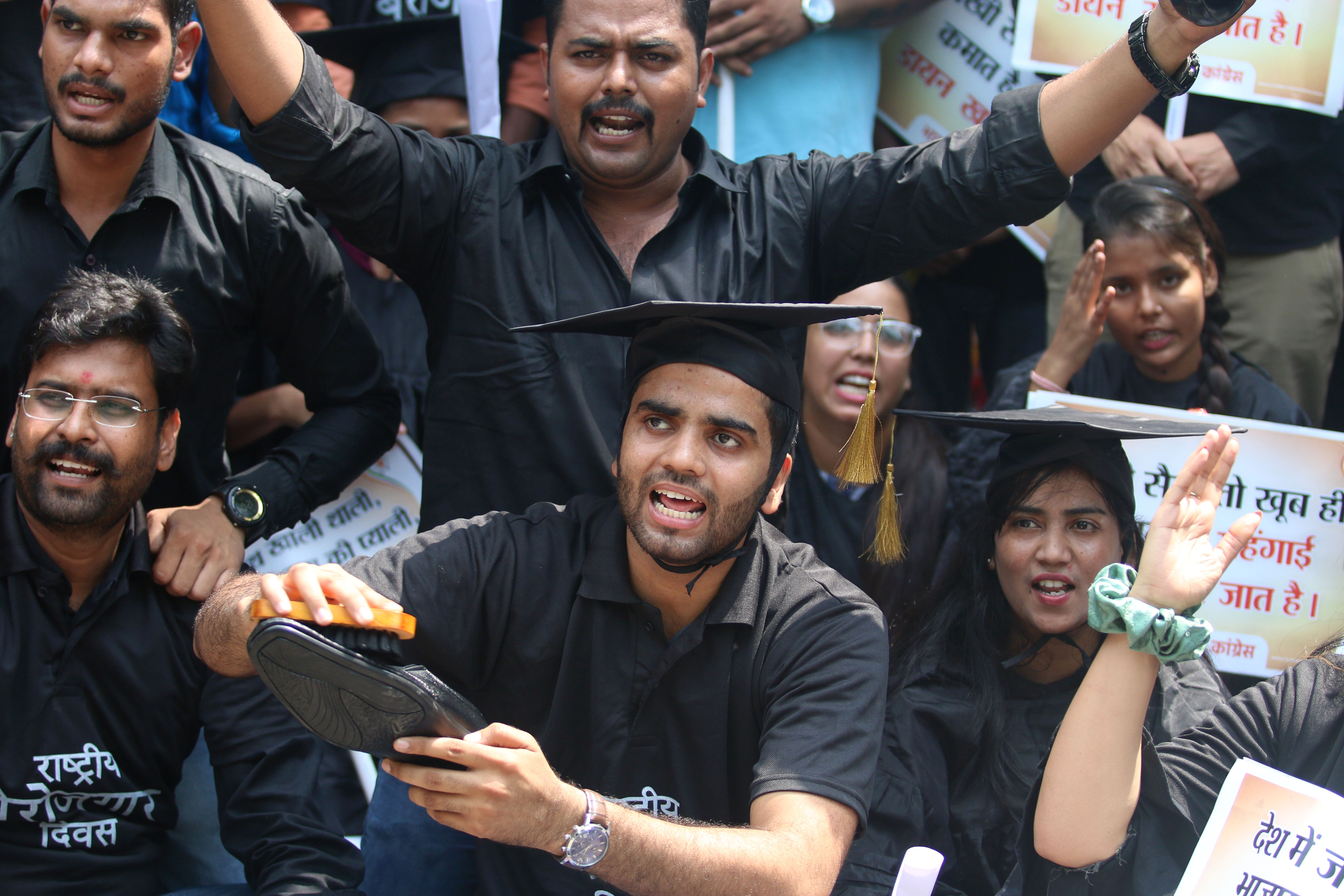 Indian Youth Congress members organised 'berojgari melas' across the country on 17 September 2022 to observe PM Narendra Modi's birthday as unemployment day (Photo: Getty Images)