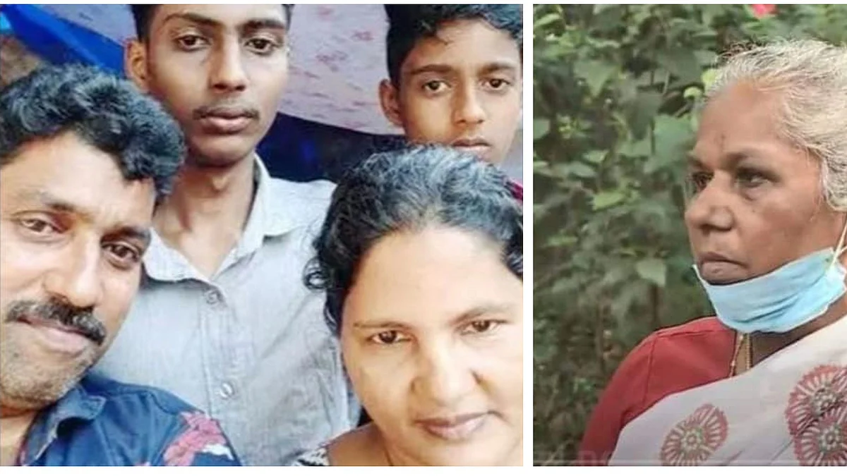 (Left) The late Rajan and Ambili, Rahul and Ranjith; Vasantha