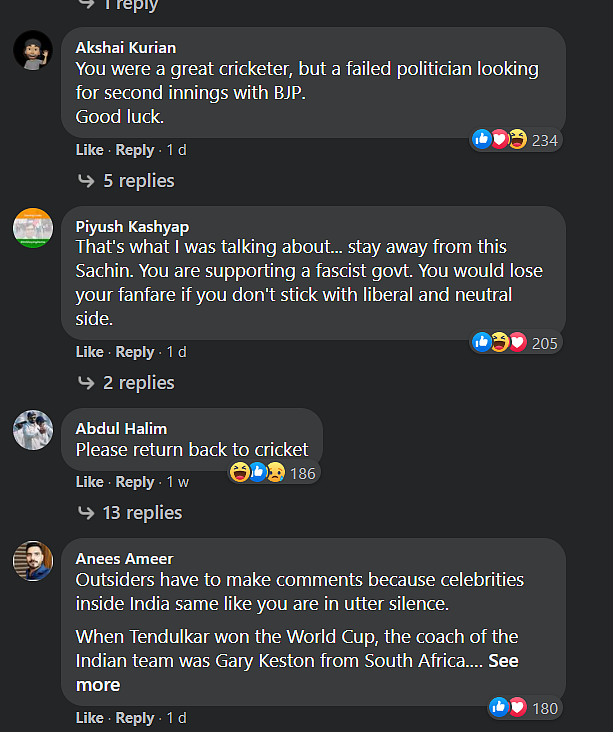 A screenshot from Sachin's Facebook page