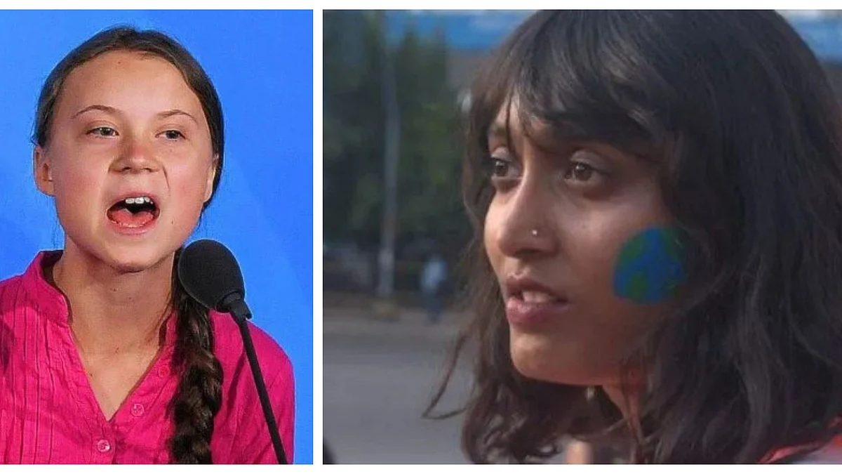 Greta Thunberg (left), Disha Ravi