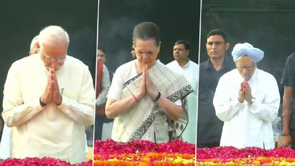 गांधी 150: पीएम मोदी, सोनिया गांधी और मनमोहन सिंह ने राजघाट पहुंचकर बापू को दी श्रद्धांजलि