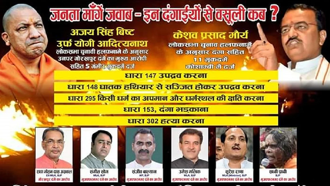 यूपी की सड़कों पर दंगा आरोपियों के नए पोस्टर, योगी, मौर्य, साध्वी प्राची के साथ कई बीजेपी नेताओं की फोटो