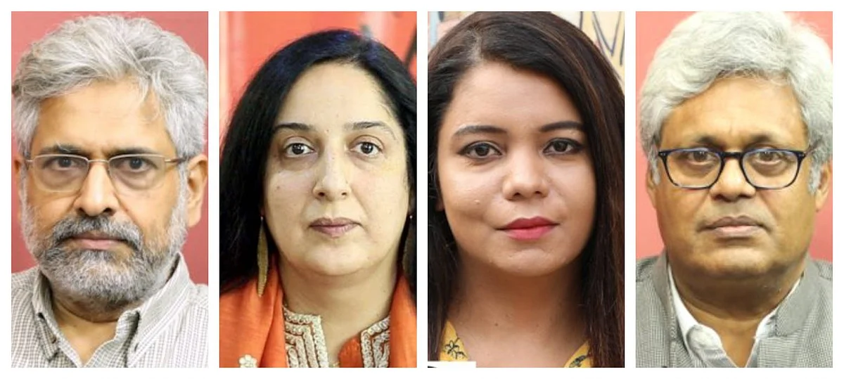 (बाएं से ) द वायर के संस्थापक संपादक सिद्धार्थ वर्दराजन, द वायर की स्वाति चतुर्वेदी, द वायर की रोहिणी सिंह और द वायर के संस्थापक संपादक एम के वेणु