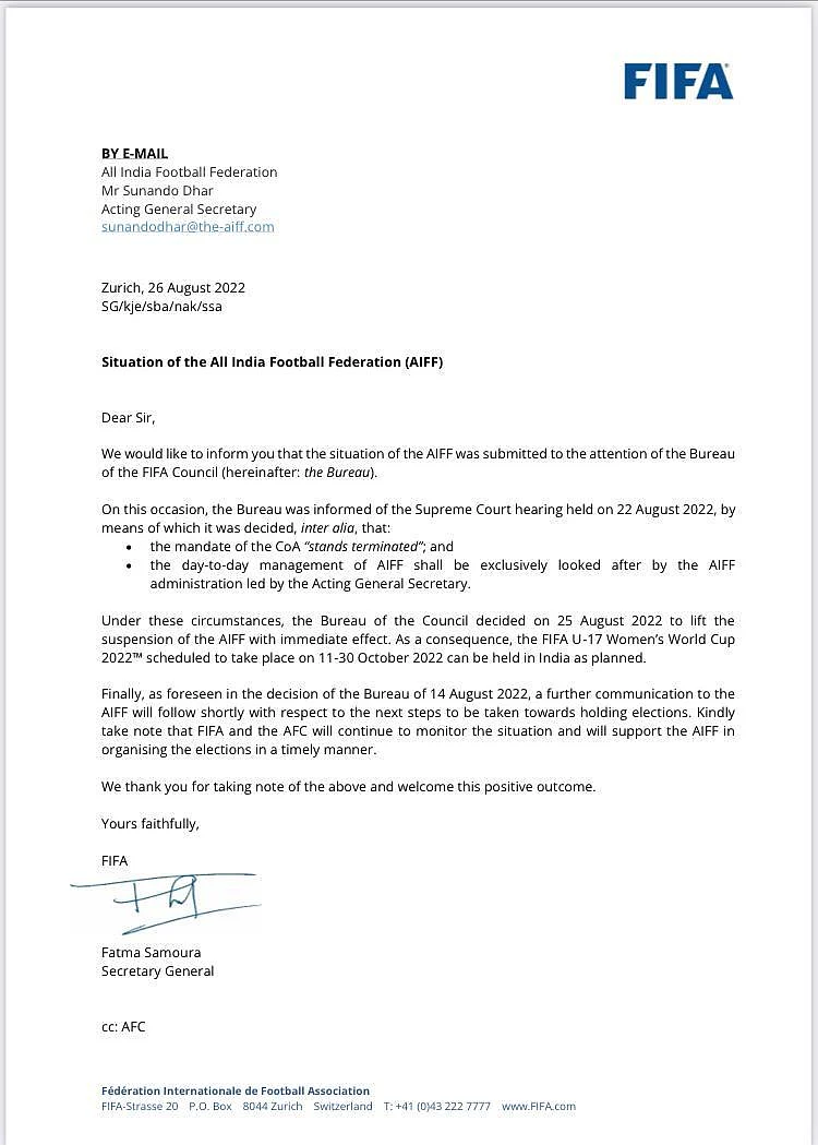 खेल जगत के लिए एक अच्छी खबर: FIFA ने भारत में होने वाले AIFF, अंडर-17 महिला विश्व कप पर से प्रतिबंध हटाया