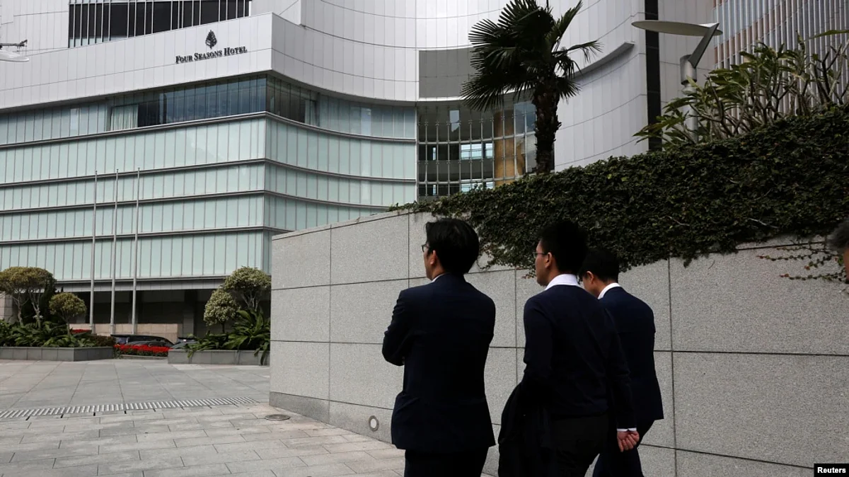 An entrance to Four Seasons Hotel in Hong Kong on Feb. 1, 2017, where Chinese billionaire Xiao Jianhua was last seen on Jan. 27.