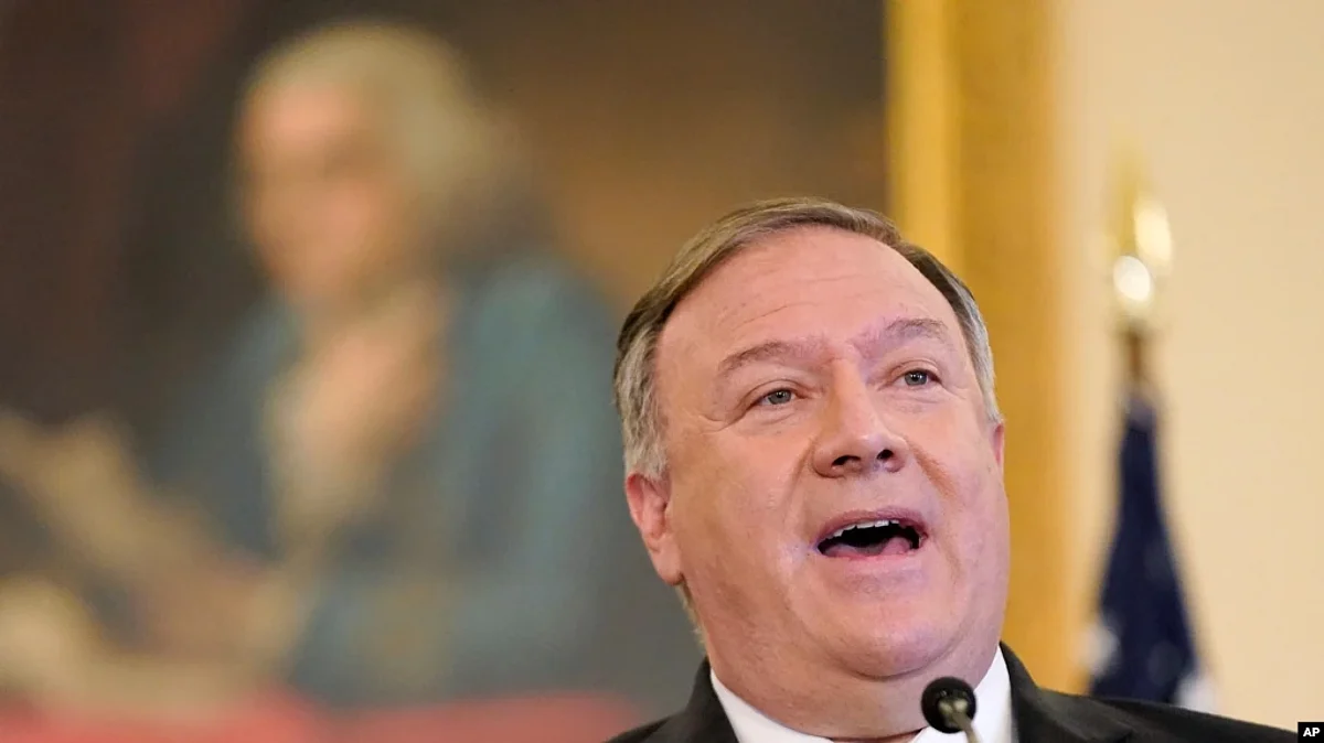Secretary of State Mike Pompeo speaks during a news conference to announce the Trump administration's restoration of sanctions on Iran, on Sept. 21, 2020, in Washington.
