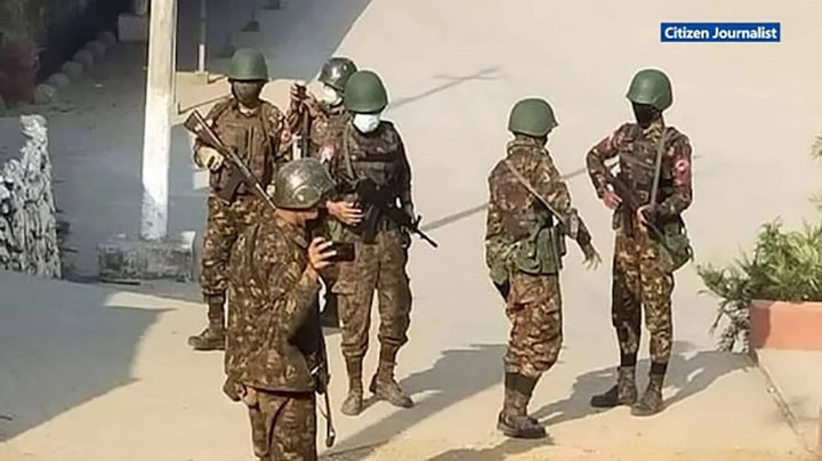 Undated photo of Myanmar junta troops stationed in Mindat, Chin state.