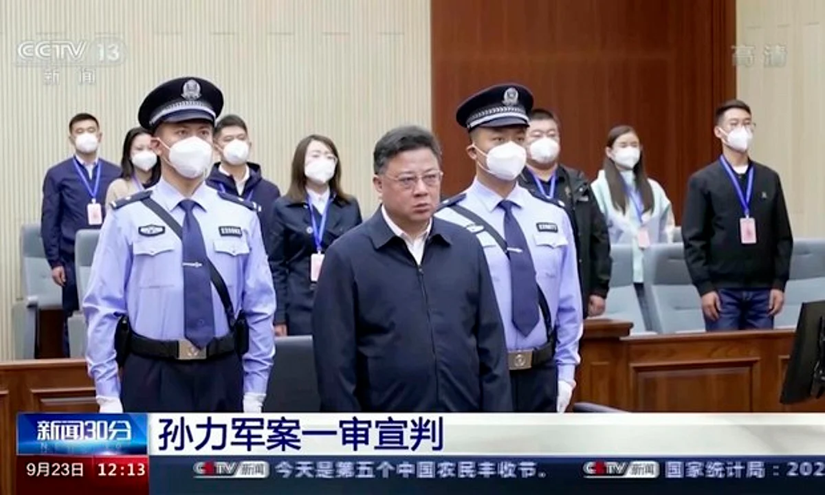 In this image taken from video footage run by China's CCTV, Sun Lijun, former vice minister of public security, attends a court sentencing in Changchun in northeastern China's Jilin province on Friday, Sept. 23, 2022.