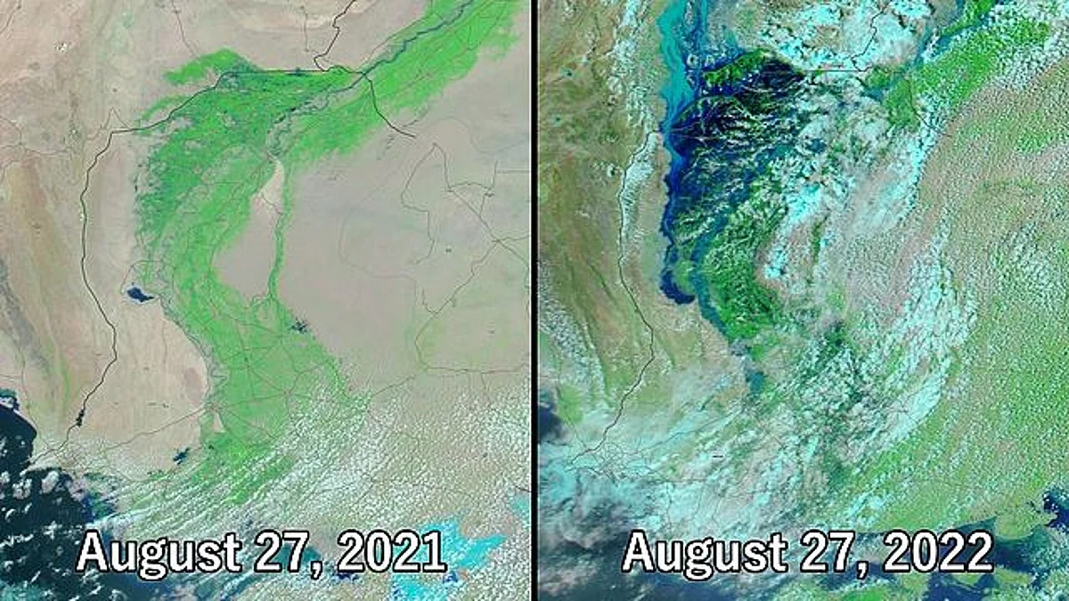 Satellite images showing the devastating effects of Pakistan Floods, 2022 on the Islamic Republic.
