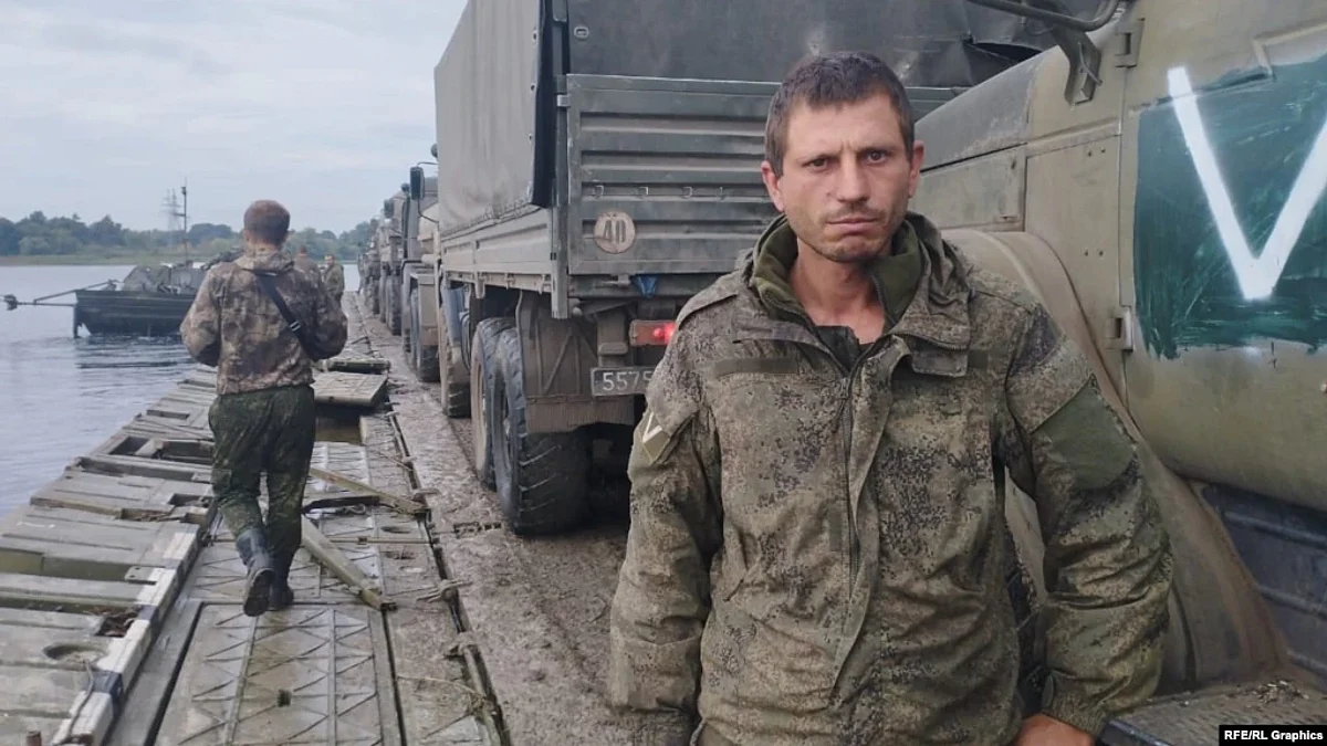 Makar Teplinskiy posted an image of himself posing on a river ferry alongside Russian military equipment on Russian social media on October 10.