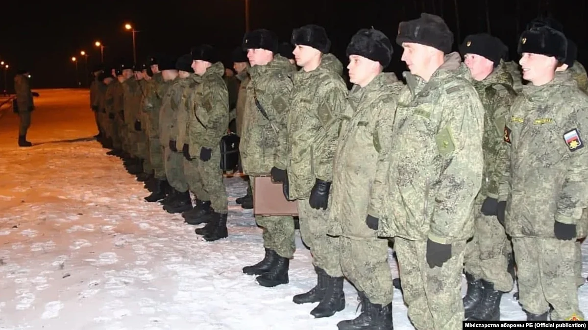 Russian troops after arriving in Belarus for military exercises in January.