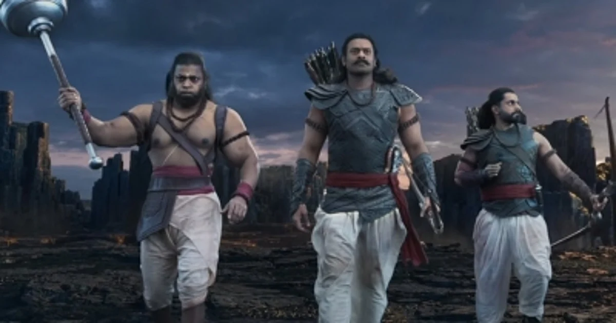 Prabhas (middle), Sunny Singh (Right) and Devdatta Nage (Left) in a still from Adipurush.