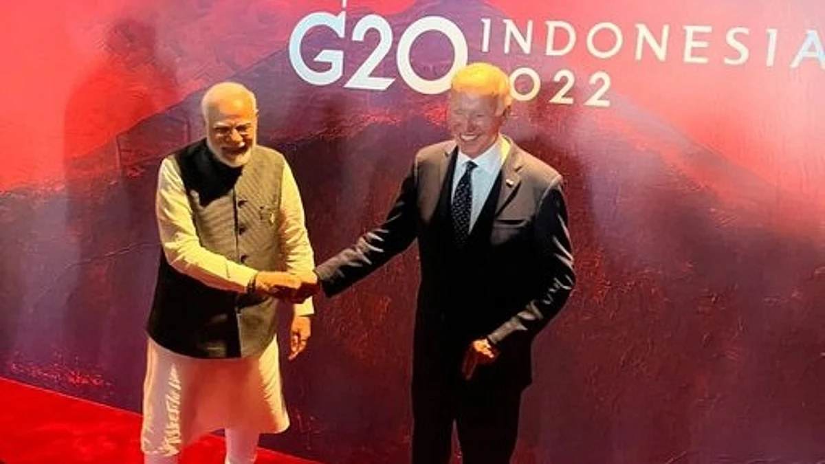 Prime Minister Modi (Left) getting candid with President Biden (Right)