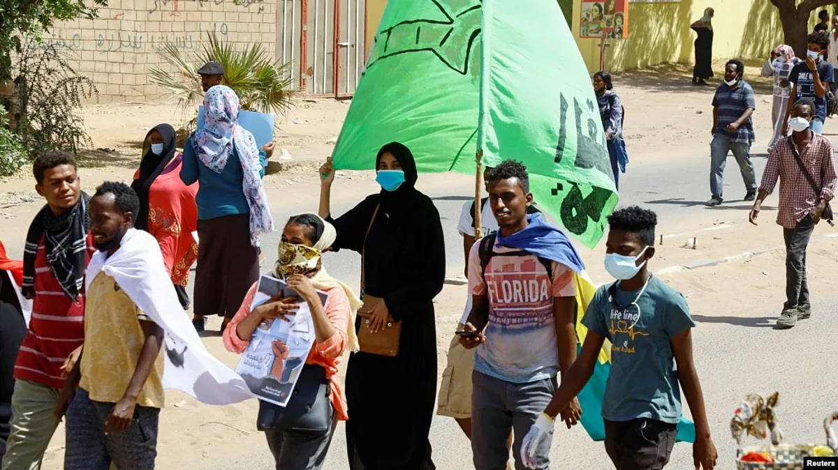 Sudanese women protested outside U.N. offices in Khartoum on Sunday in conjunction with a campaign against gender-based violence (GBV).